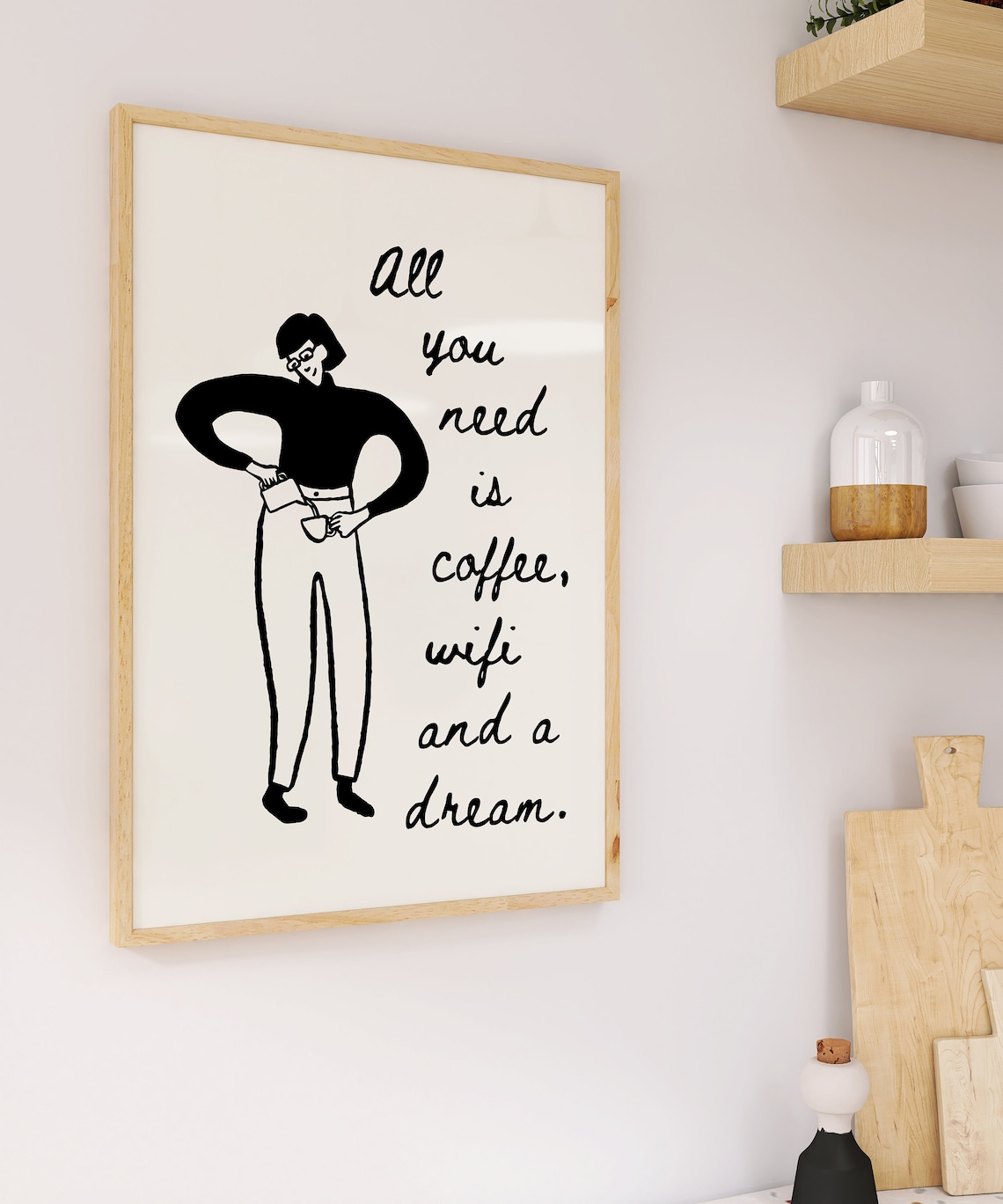 All You Need Is Coffee Wifi and a Dream Barista Quote Poster - Image 2