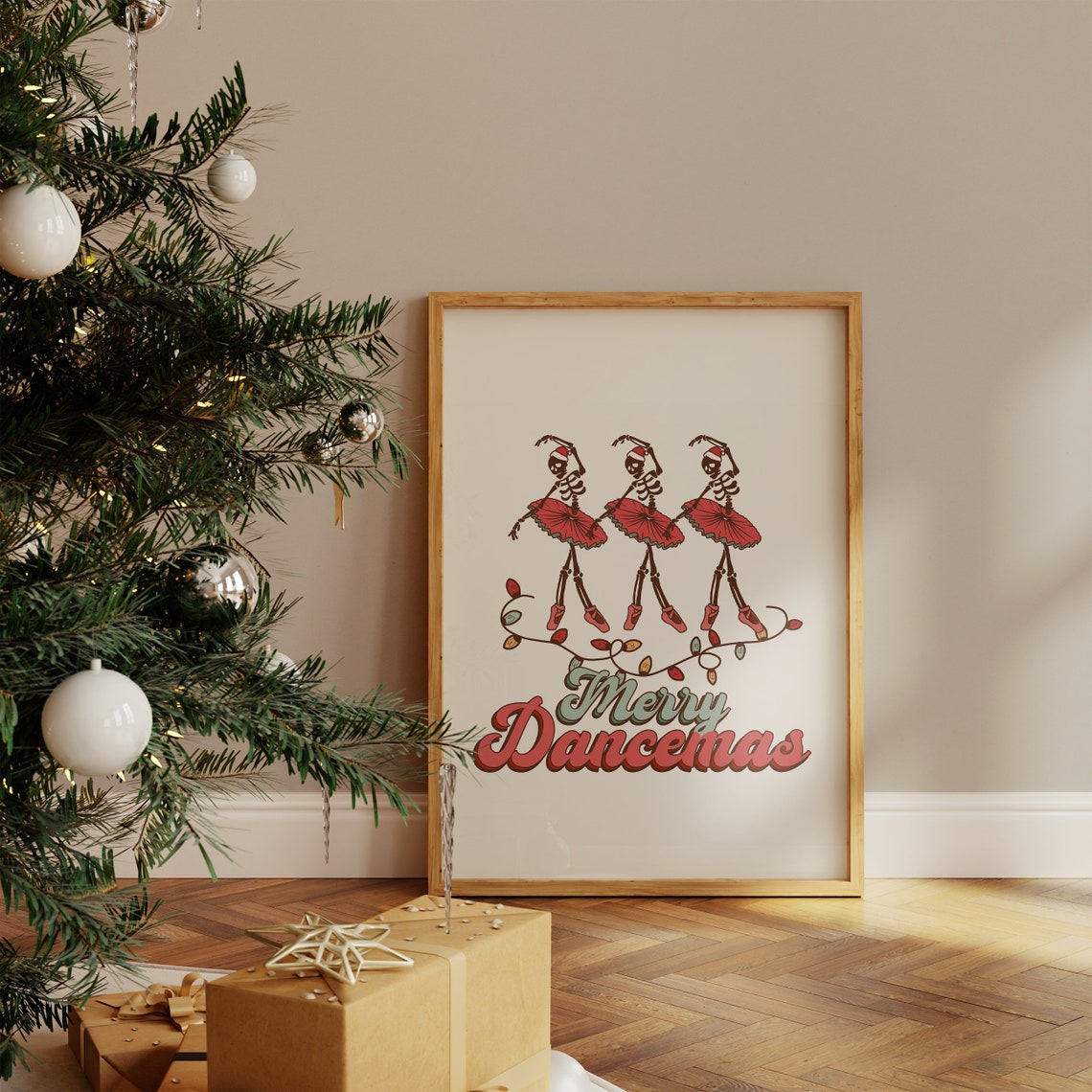 Merry Dancemas Three Dancing Skeleton Ballerinas Lights Poster - Image 4
