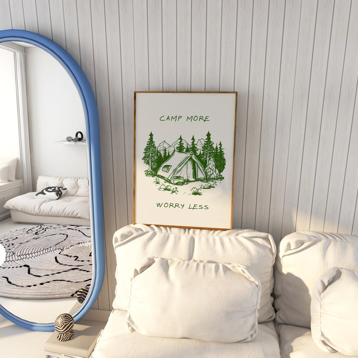 Camp More Worry Less Green Tent Pine Mountain Camp Scene Poster - Image 5