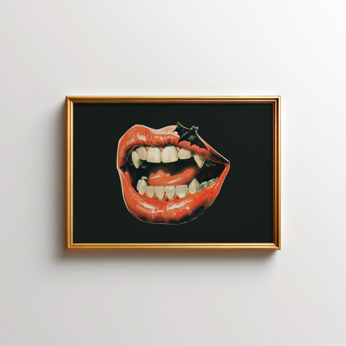 Red Vampire Lips With Fangs And Bat Retro Horror Halloween Poster - Image 5