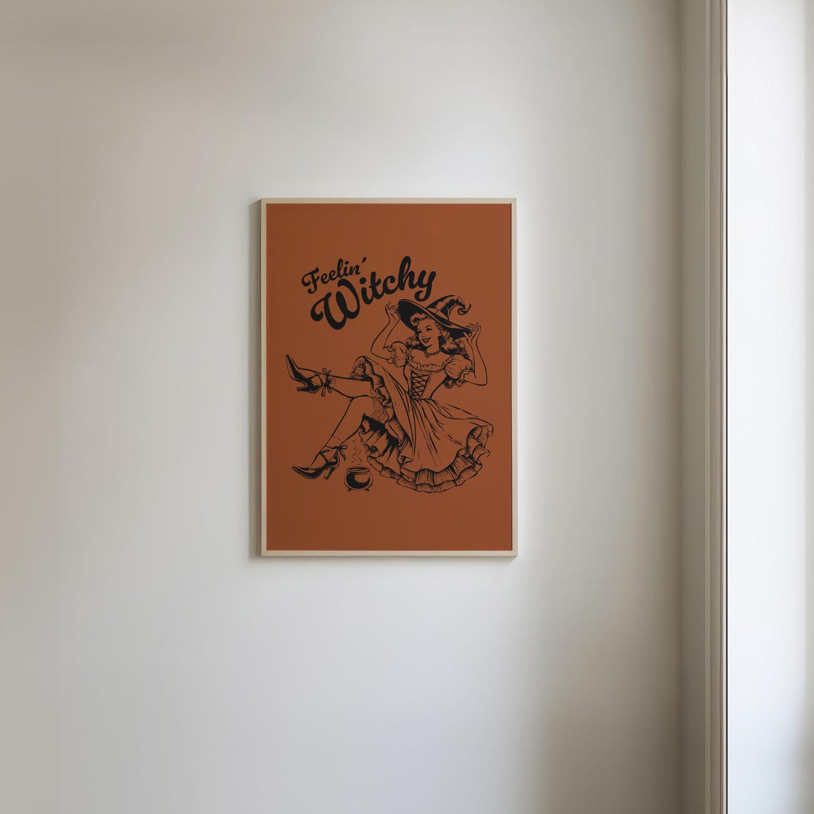 Feelin Witchy Retro Pin Up Witch Burnt Orange Halloween Poster - Image 3