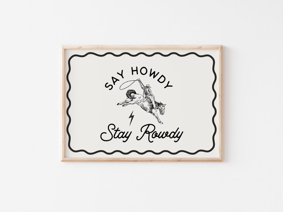 Say Howdy Stay Rowdy Bold Rodeo Cowboy Retro Horizontal Poster - Image 2