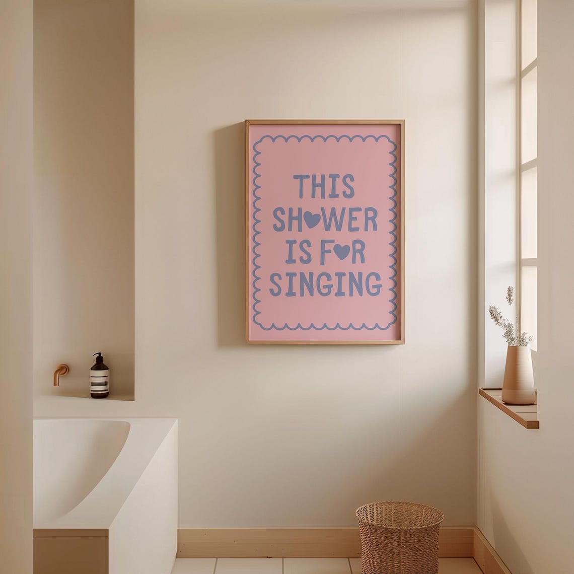 This Shower Is For Singing Pink Scalloped Heart Bathroom Poster - Image 5