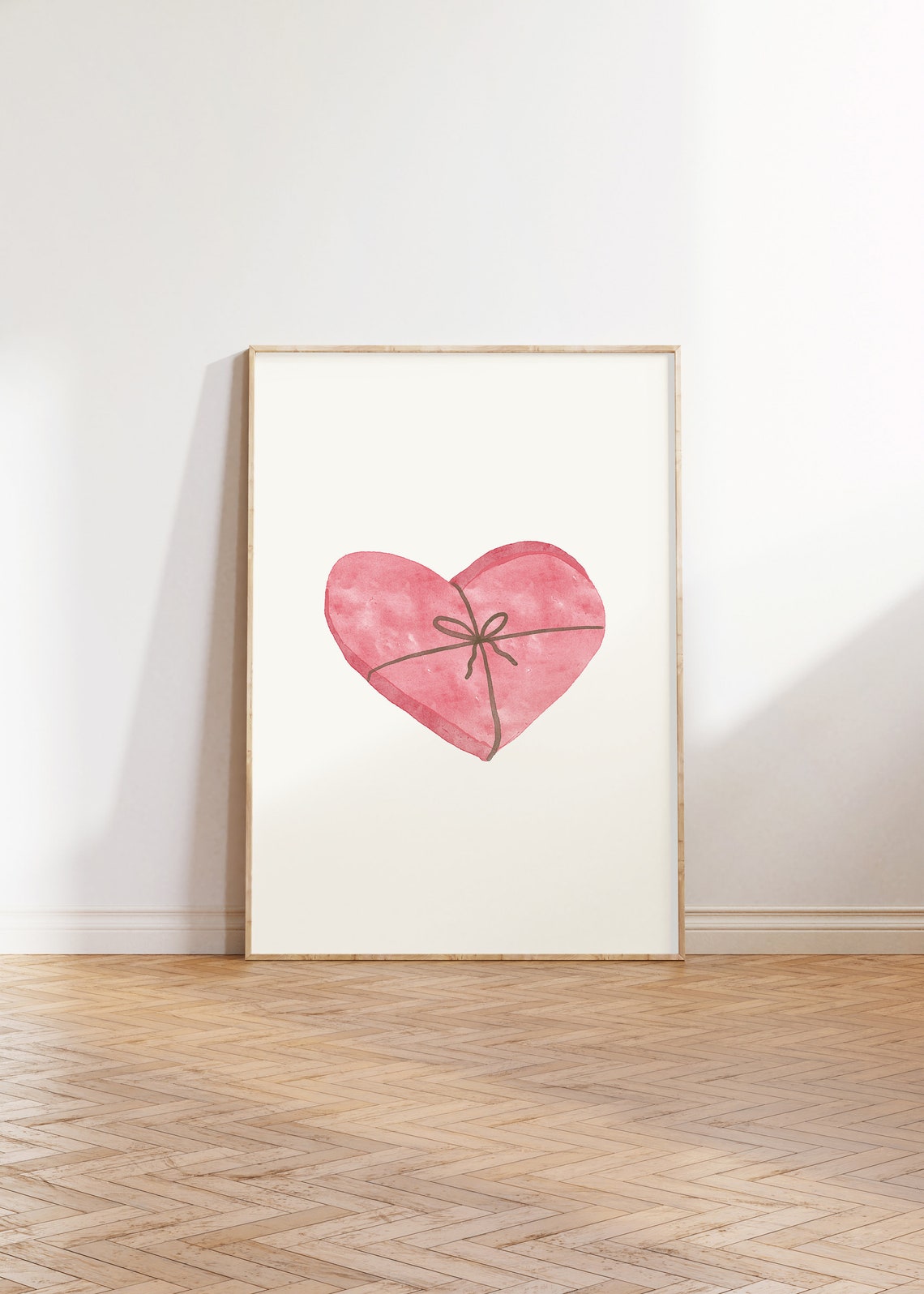 Pink Watercolor Heart Gift Box String Bow Minimalist Art Poster - Image 3