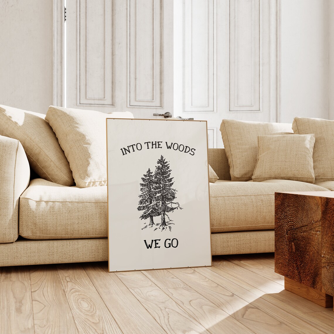 Into the Woods We Go Vintage Pine Tree Sketch Outdoor Quote Poster - Image 3