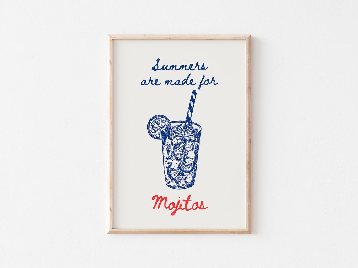 Summers Are Made For Mojitos Retro Cocktail Bar Cart Art Poster - Image 2