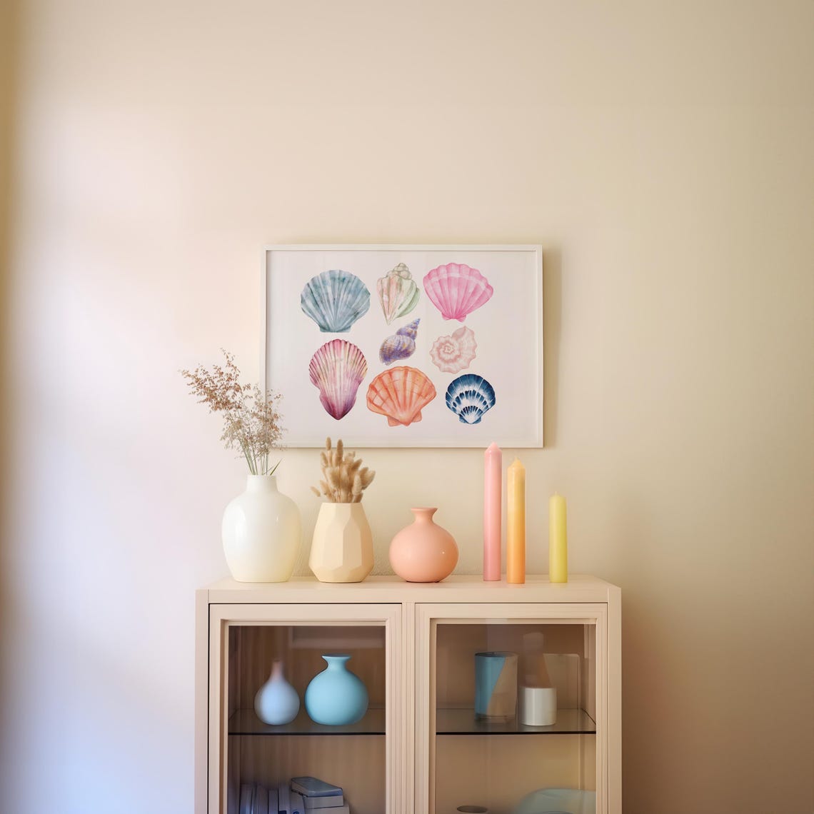 Watercolor Seashells Coastal Beach House Art Horizontal Poster - Image 3