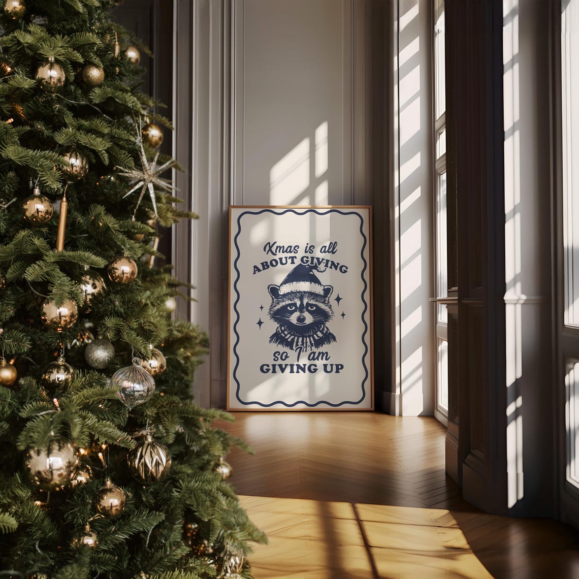 Xmas Is All About Giving Sarcastic Grumpy Raccoon Christmas Poster - Image 3