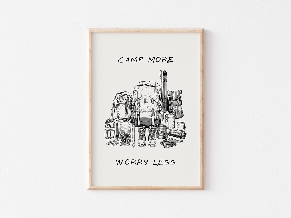 Camp More Worry Less Vintage Camping Art Print - Image 3