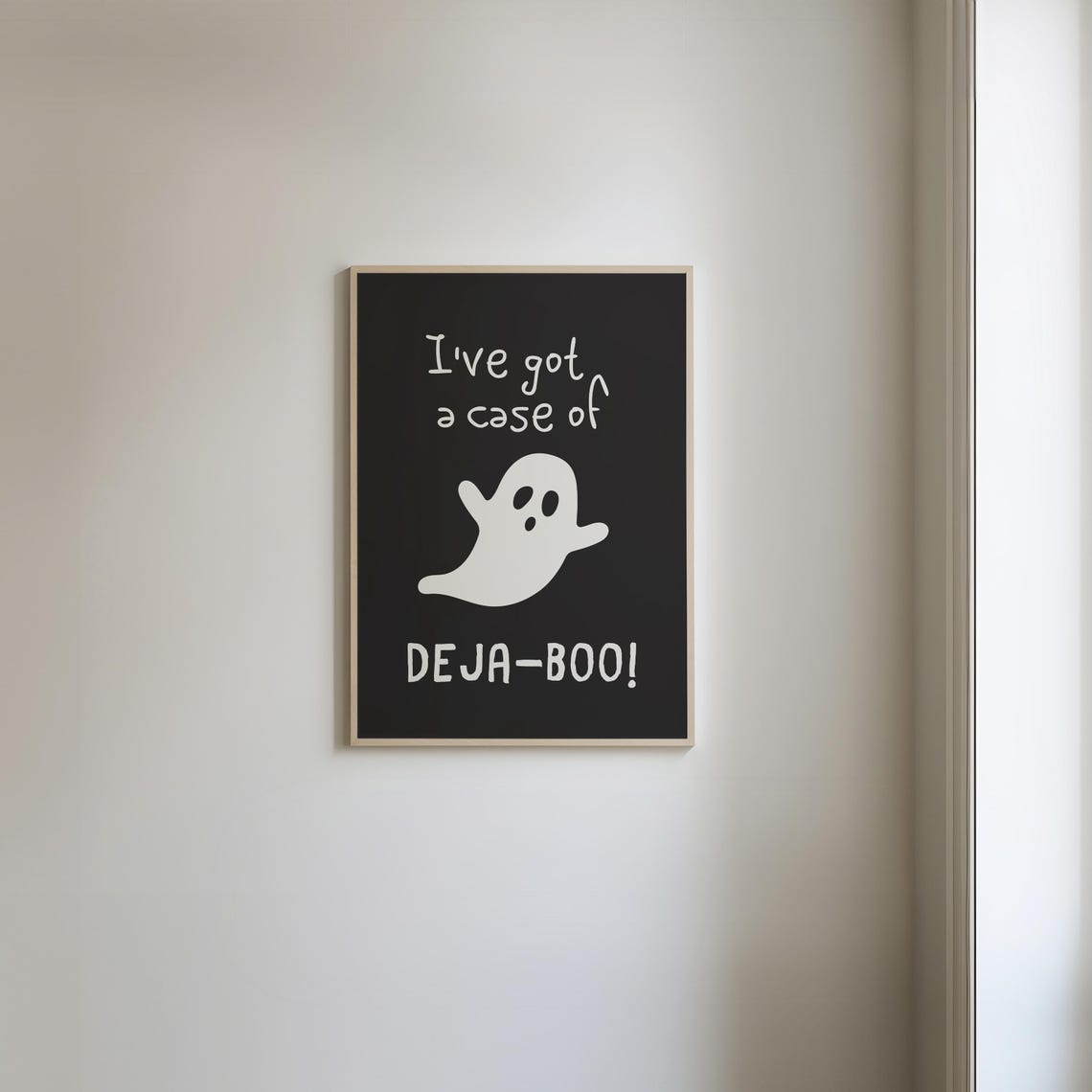 Deja-Boo Ghost Pun White Ghost on Black Minimalist Halloween Poster - Image 2