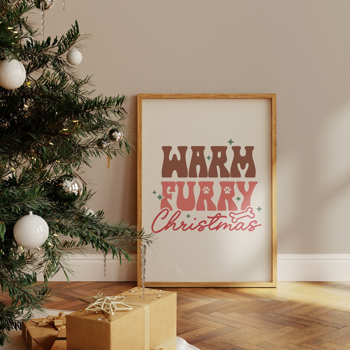 Warm Furry Christmas Retro Dog Lover Holiday Quote Art Poster - Image 4