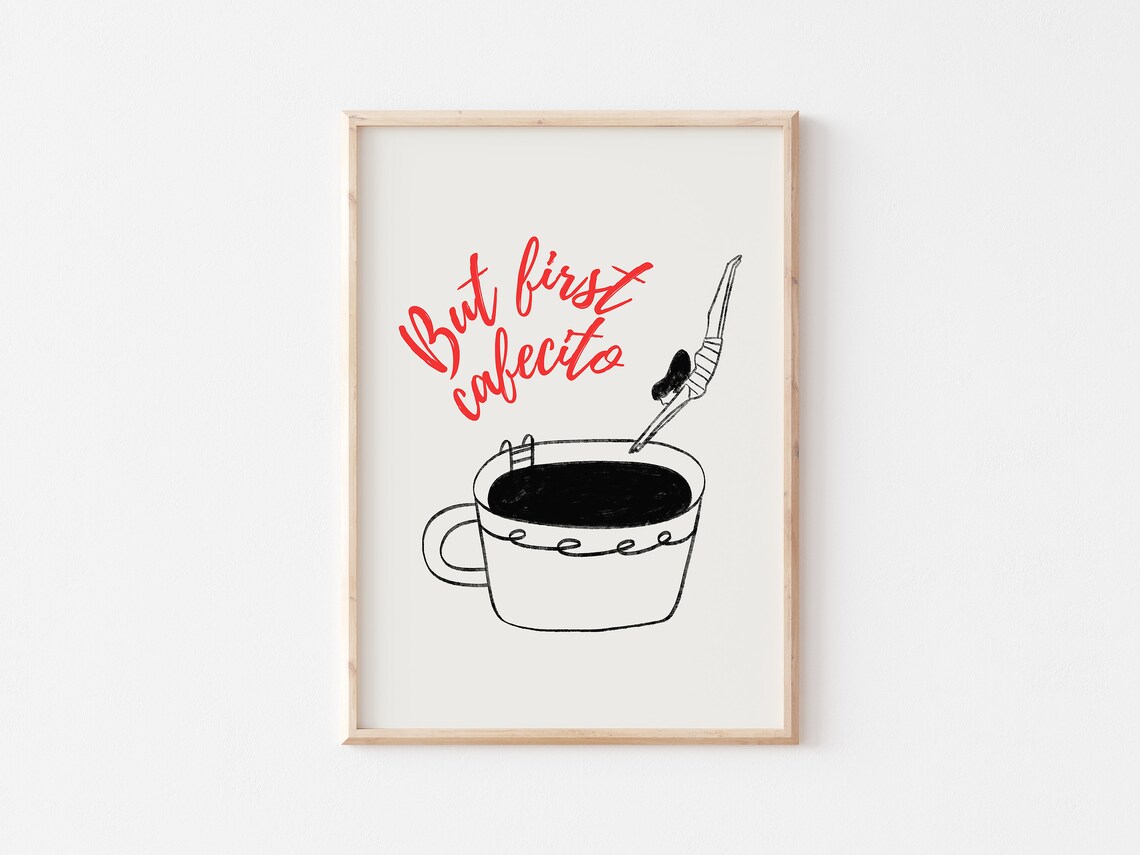 But First Cafecito Retro Coffee Art Poster - Image 5