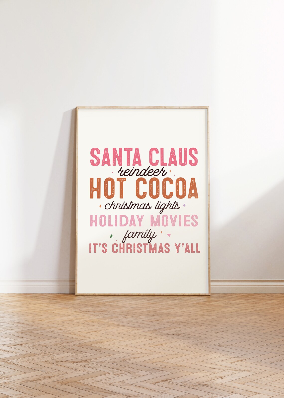 Santa Claus Hot Cocoa Holiday Movies Retro Words List Poster - Image 3