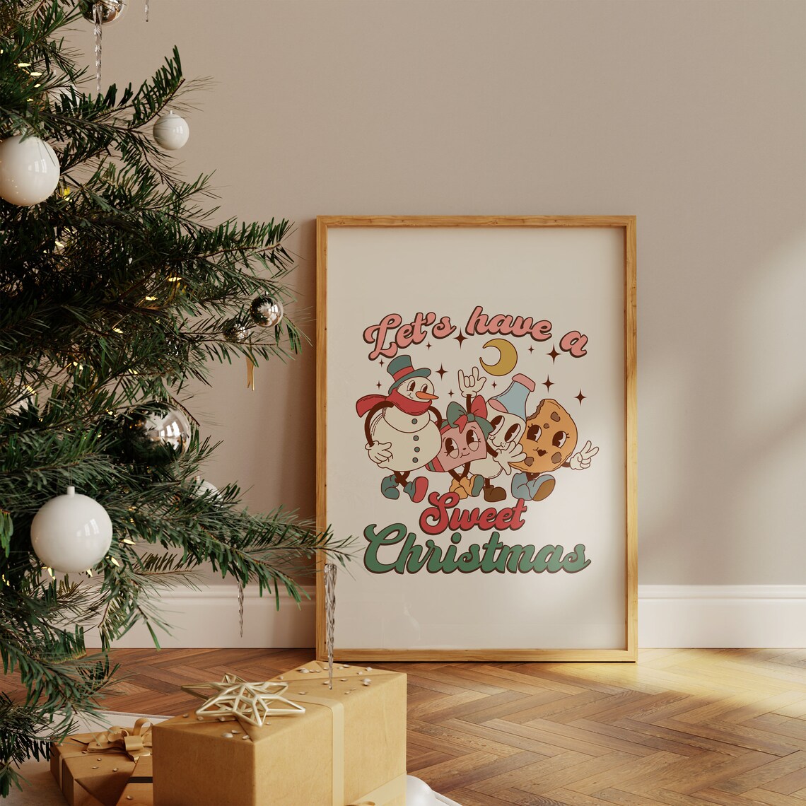 Let's Have a Sweet Christmas Retro Cartoon Friends Moon Poster - Image 4