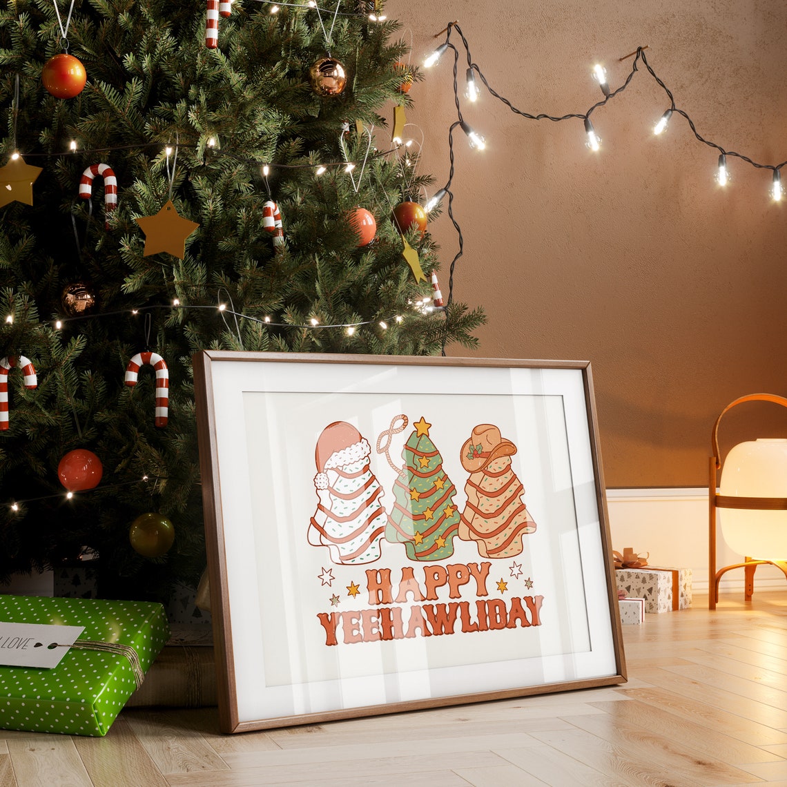 Happy Yeehawliday Trio Christmas Trees Retro Western Fun Poster - Image 5