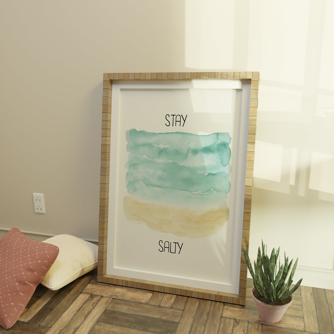 Stay Salty Watercolor Ocean Waves Minimalist Coastal Quote Poster - Image 3