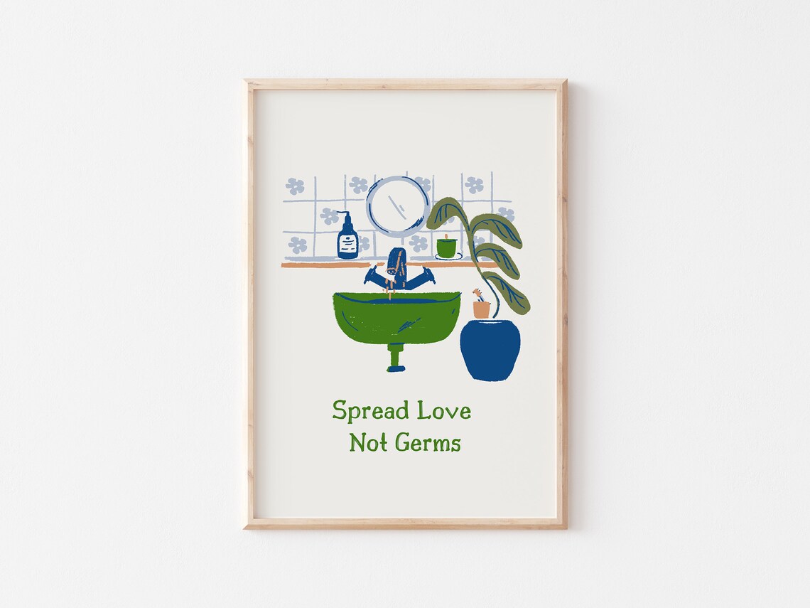 Spread Love Not Germs Retro Bathroom Wall Art Print - Image 3