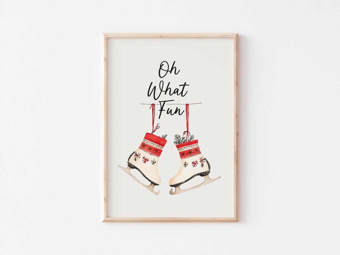 Oh What Fun Hanging Winter Ice Skates Festive Holiday Poster - Image 3