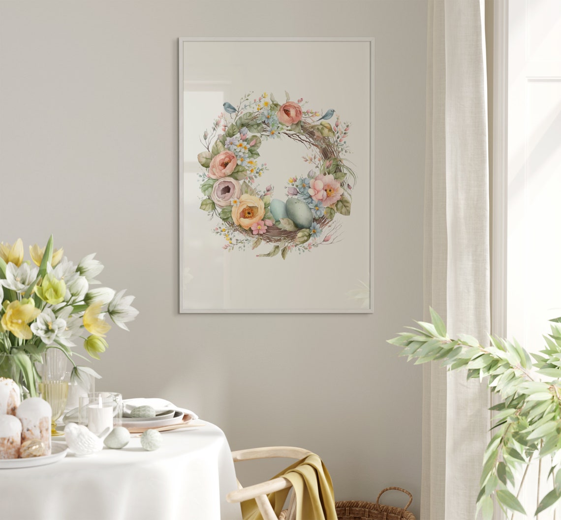 Floral Easter Wreath With Blue Eggs And Little Bluebirds Poster - Image 5