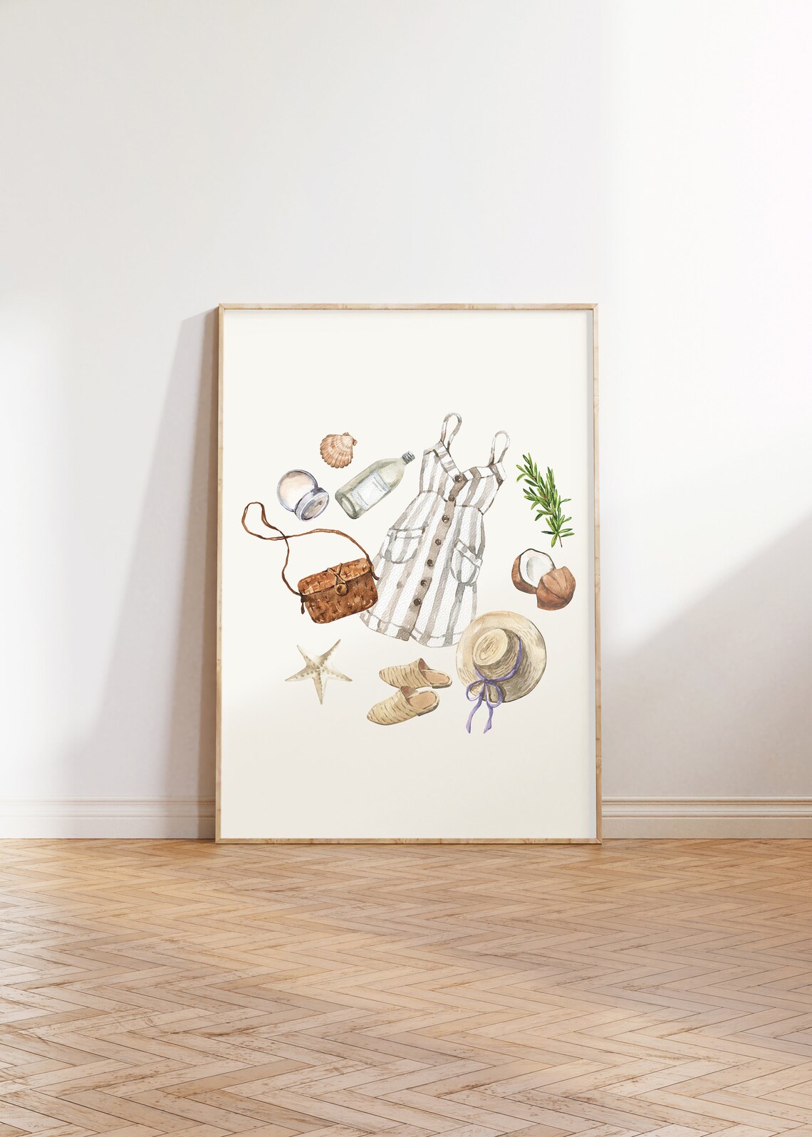 Striped Sundress Coconut Starfish Tropical Summer Watercolor Poster - Image 5