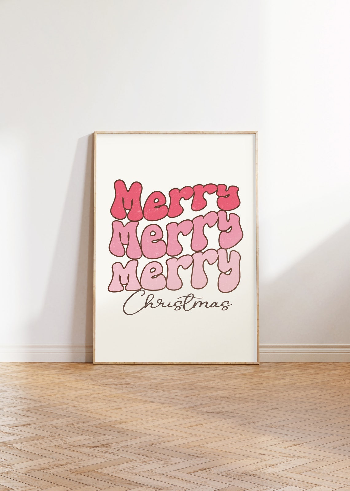 Merry Merry Merry Christmas Pink Groovy Bubble Typography Poster - Image 3