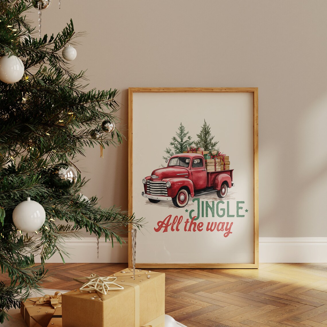 Jingle All the Way Red Vintage Truck Christmas Farmhouse Poster - Image 4