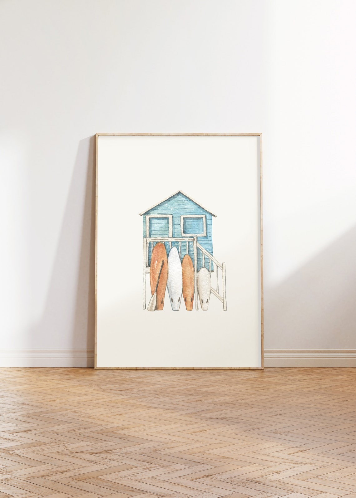 Blue Beach Hut With Surfboards Watercolor Coastal Surf Poster - Image 5