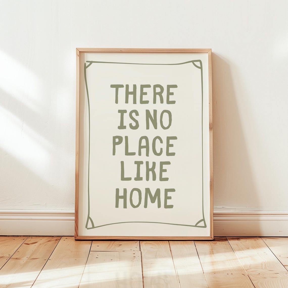 There Is No Place Like Home Green Line Border Cozy Quote Poster - Image 4