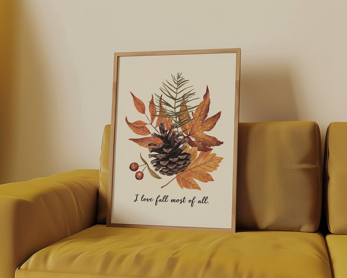 Watercolor Pinecone And Autumn Leaves Botanical Fall Nature Poster - Image 5