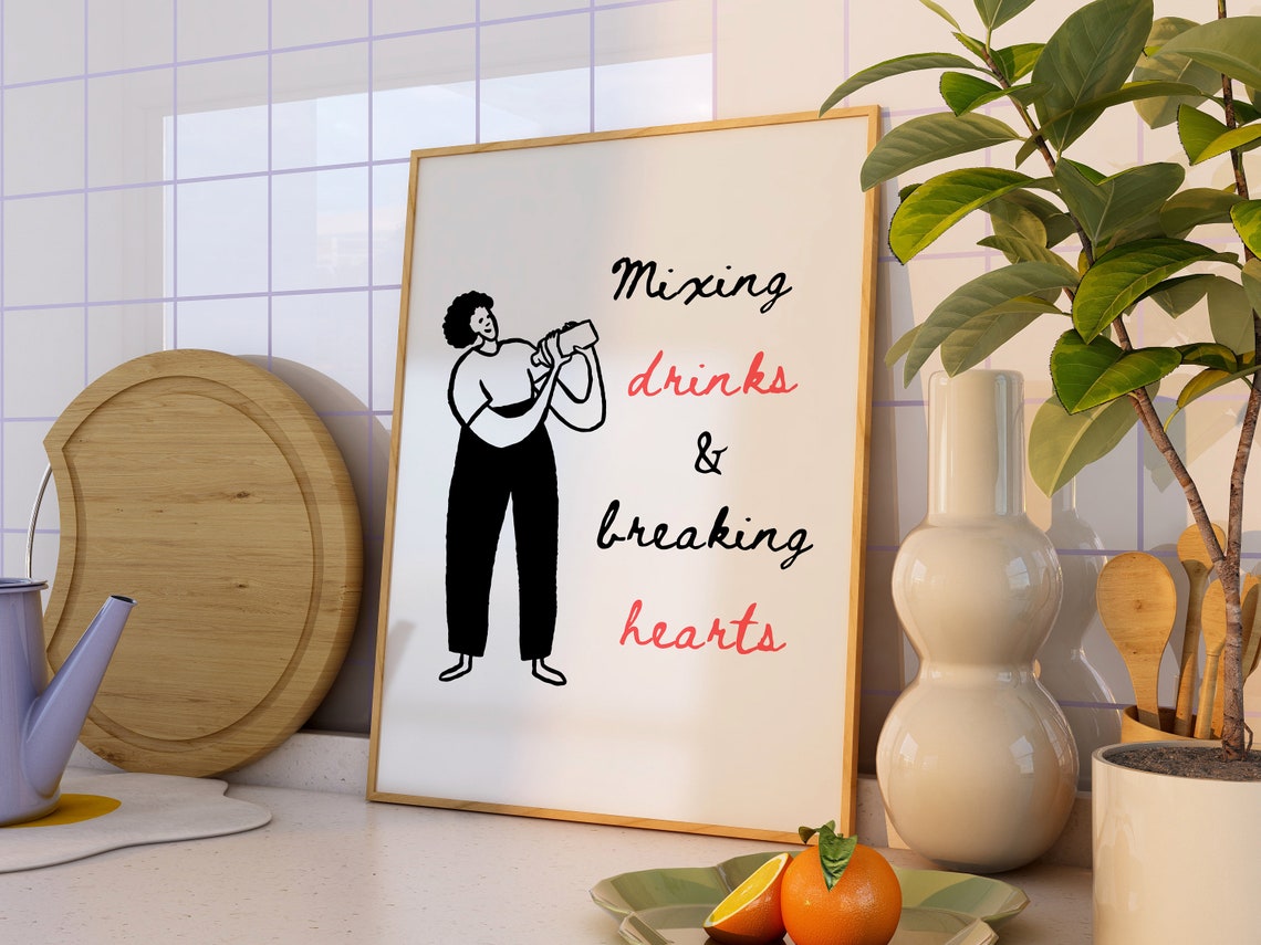 Mixing Drinks and Breaking Hearts Funny Bartender Quote Poster - Image 2