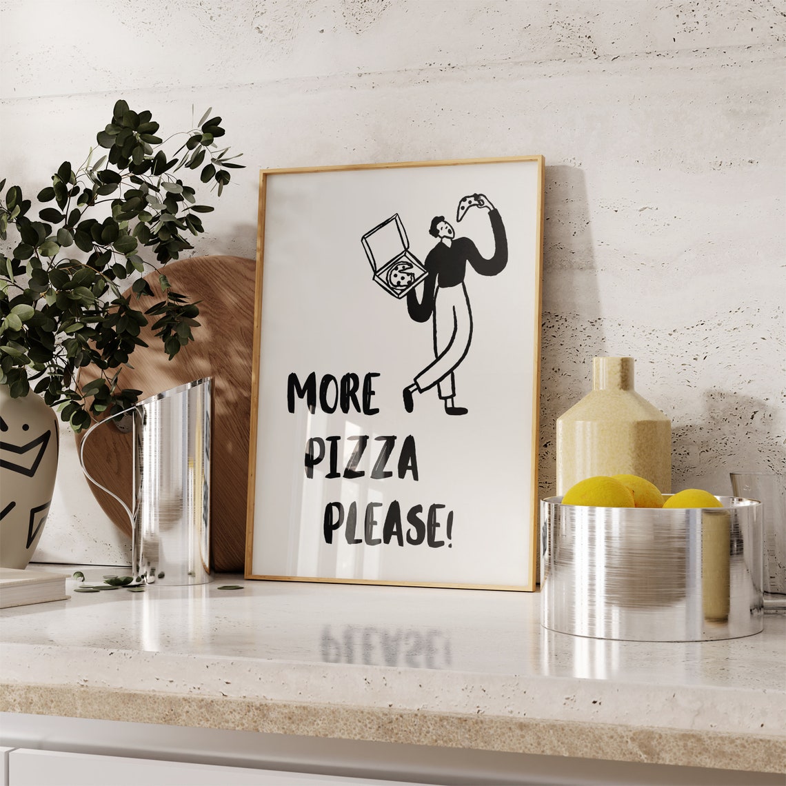 More Pizza Please Funny Kitchen Illustration Wall Decor Poster - Image 5