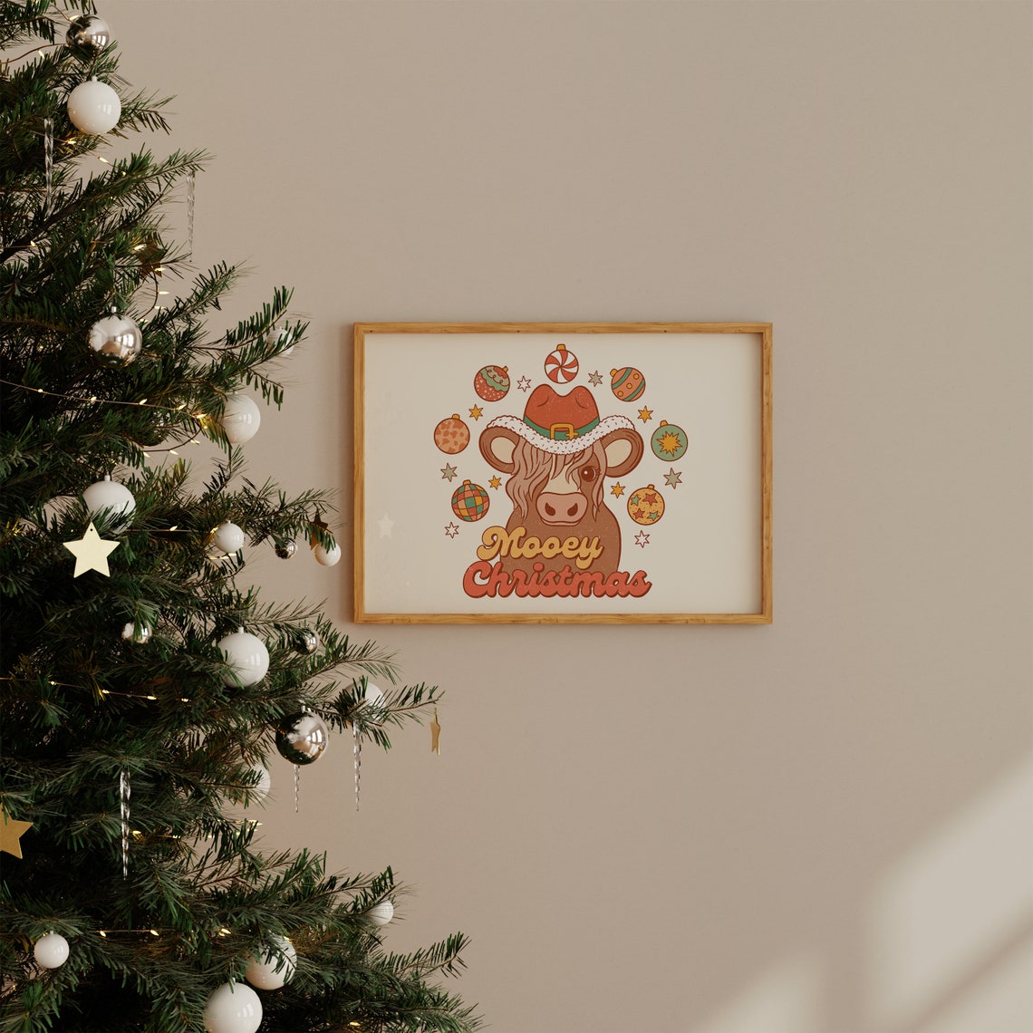 Western Christmas Print Cowboy Christmas Country Western Christmas Cowhide Christmas Merry Country Christmas Retro Christmas Art Print - Image 2