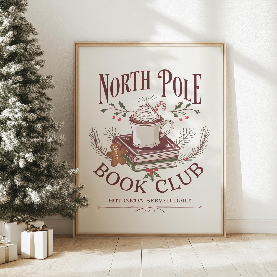 North Pole Book Club Hot Cocoa Cozy Christmas Reading Poster - Image 3