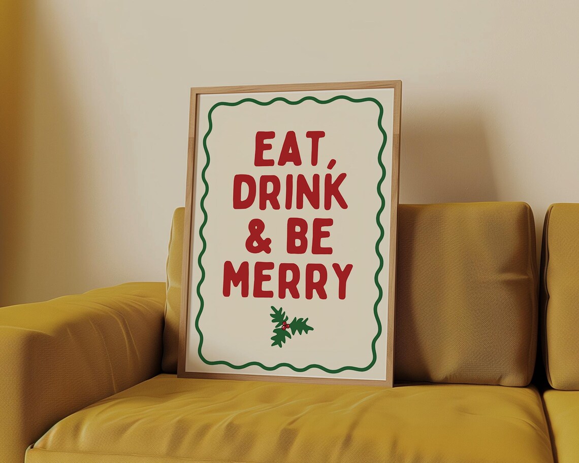 Eat Drink And Be Merry Retro Christmas Art Print - Image 4