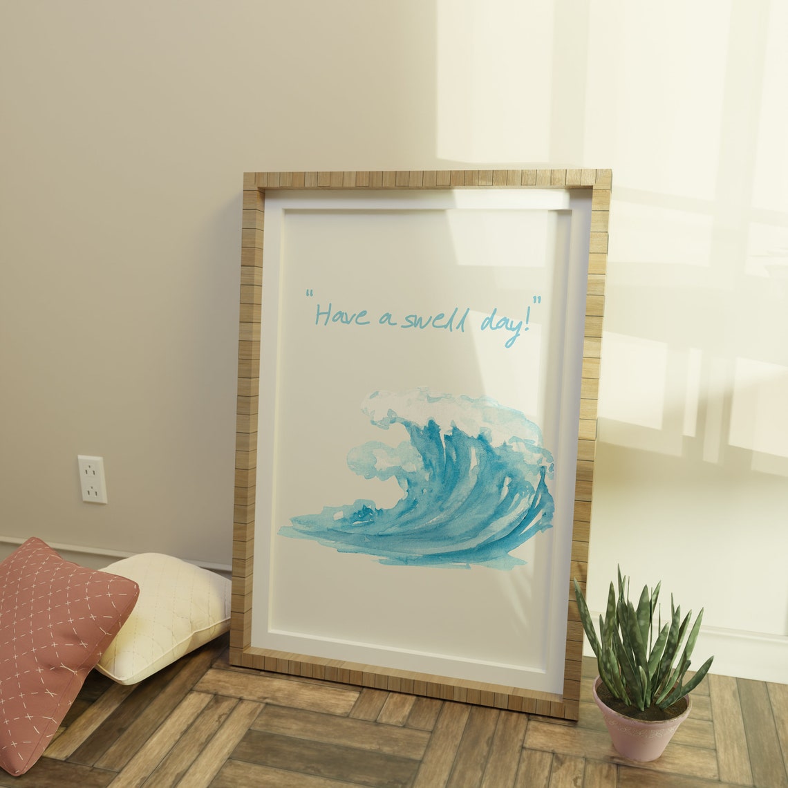 Have A Swell Day Watercolor Ocean Wave Surfing Coastal Wall Poster - Image 3