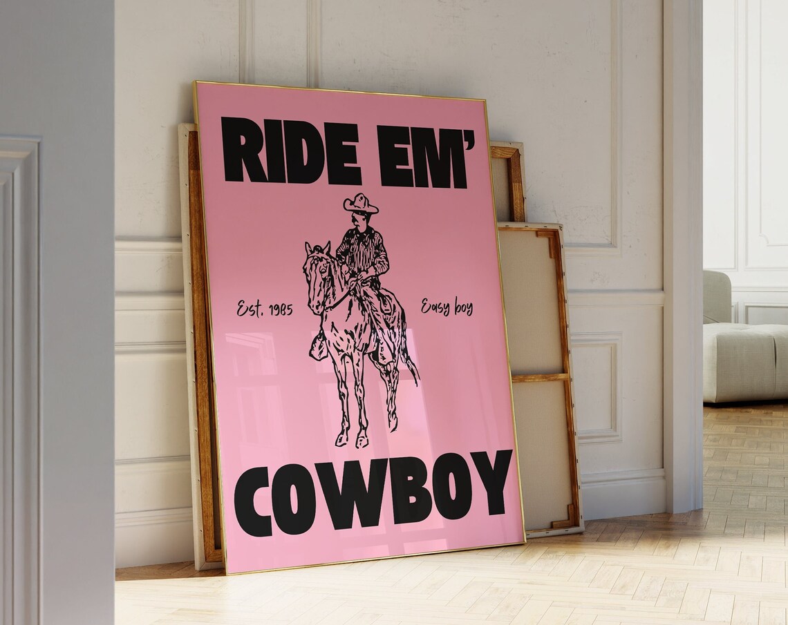 Pink Cowboy Poster, Vintage Western Art Print