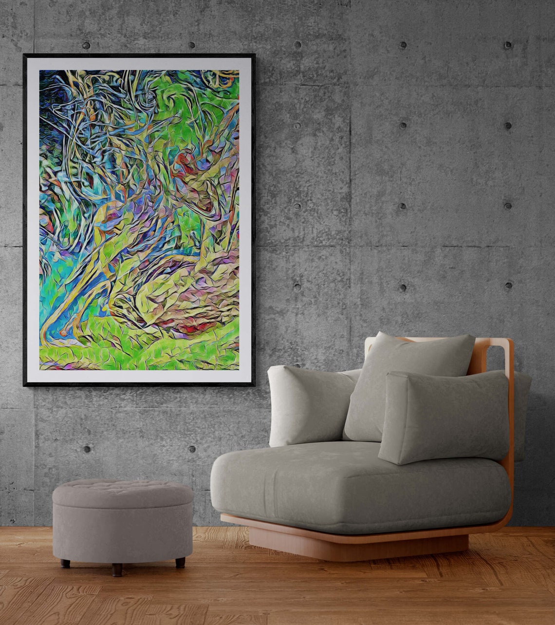 Green and Blue Tangled Brushstroke Impressionist Abstract Art Print - Image 5