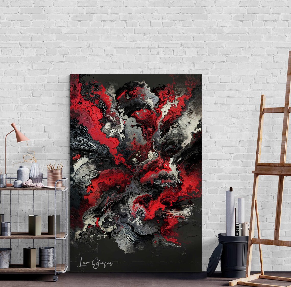 Dark Red Black and Gray Swirling Smoke Marble Abstract Art Print - Image 7