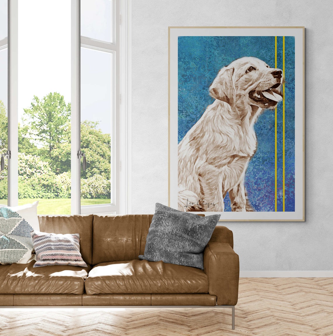 Wall Art Blue Print Golden Retriever Puppy Portrait Poster Golden Retriever Portrait Print Art Wall Dog Living Room Paint Entry Hall - Image 5