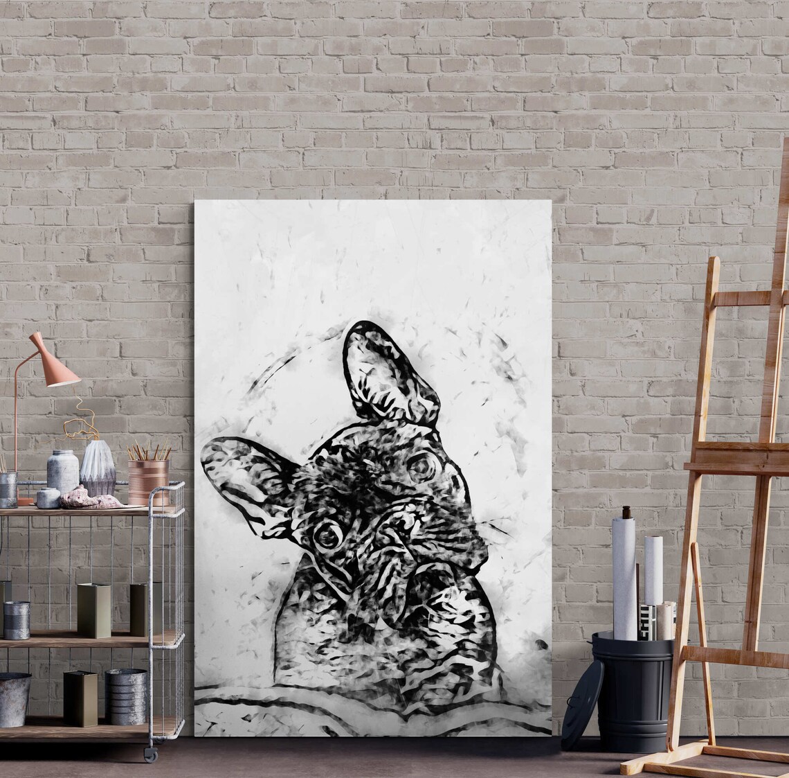 Young Deer in Black Ink Sketch Style Wildlife Portrait Art Print - Image 7
