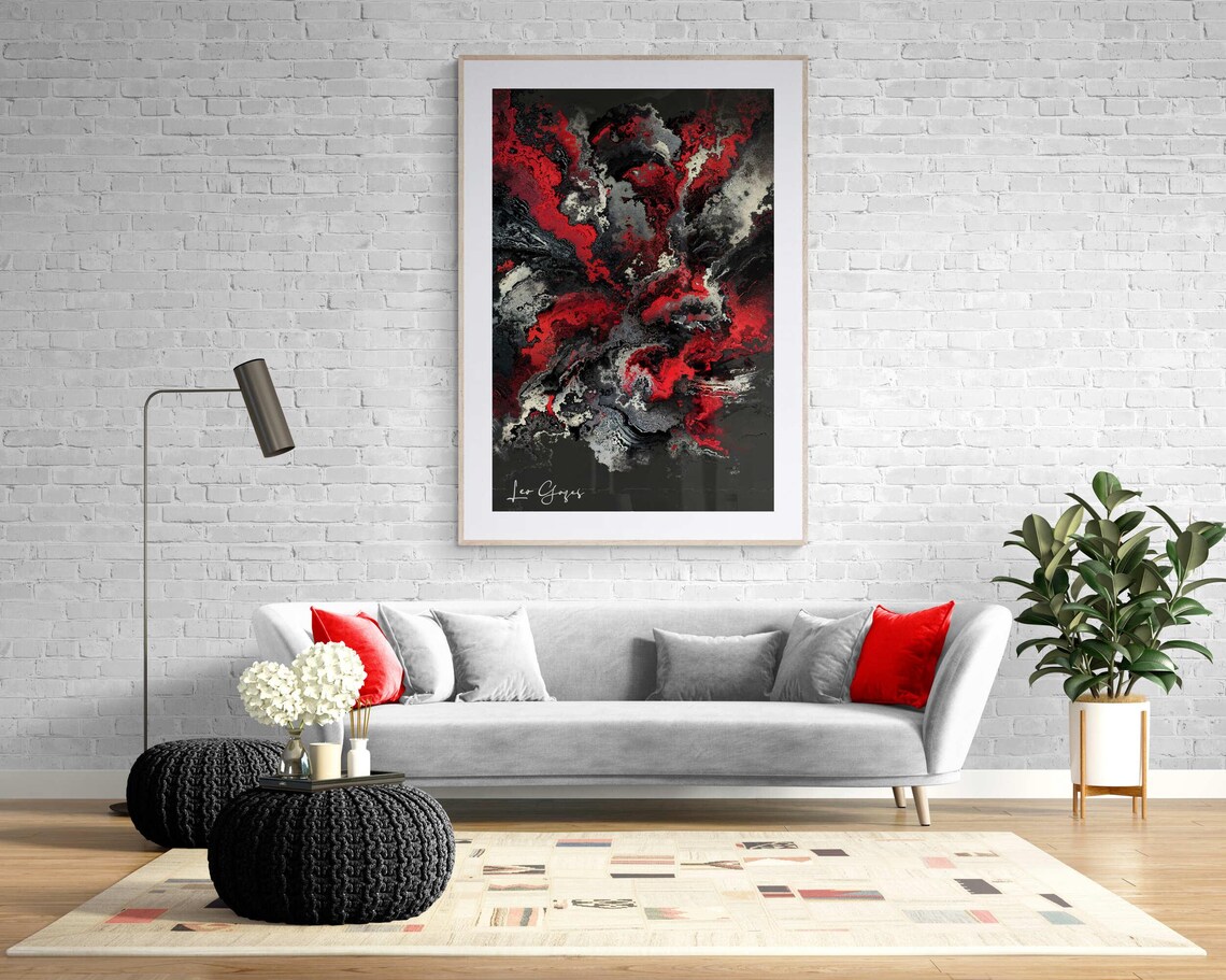 Dark Red Black and Gray Swirling Smoke Marble Abstract Art Print - Image 8