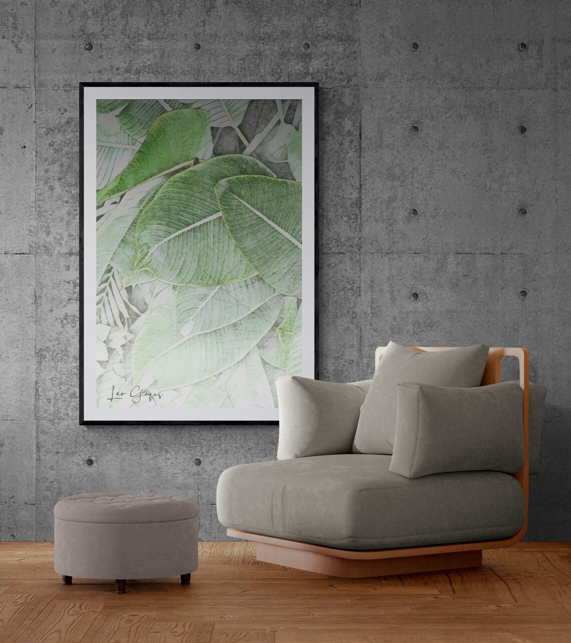 Lush Green Banana Leaf Tropical Botanical Watercolor Art Poster - Image 3
