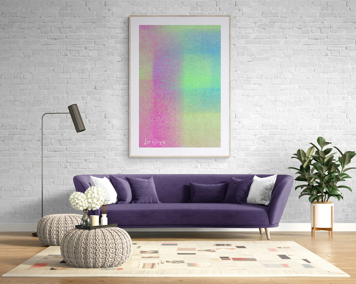 Pastel Pink and Teal Gradient Stipple Texture Abstract Art Print - Image 5