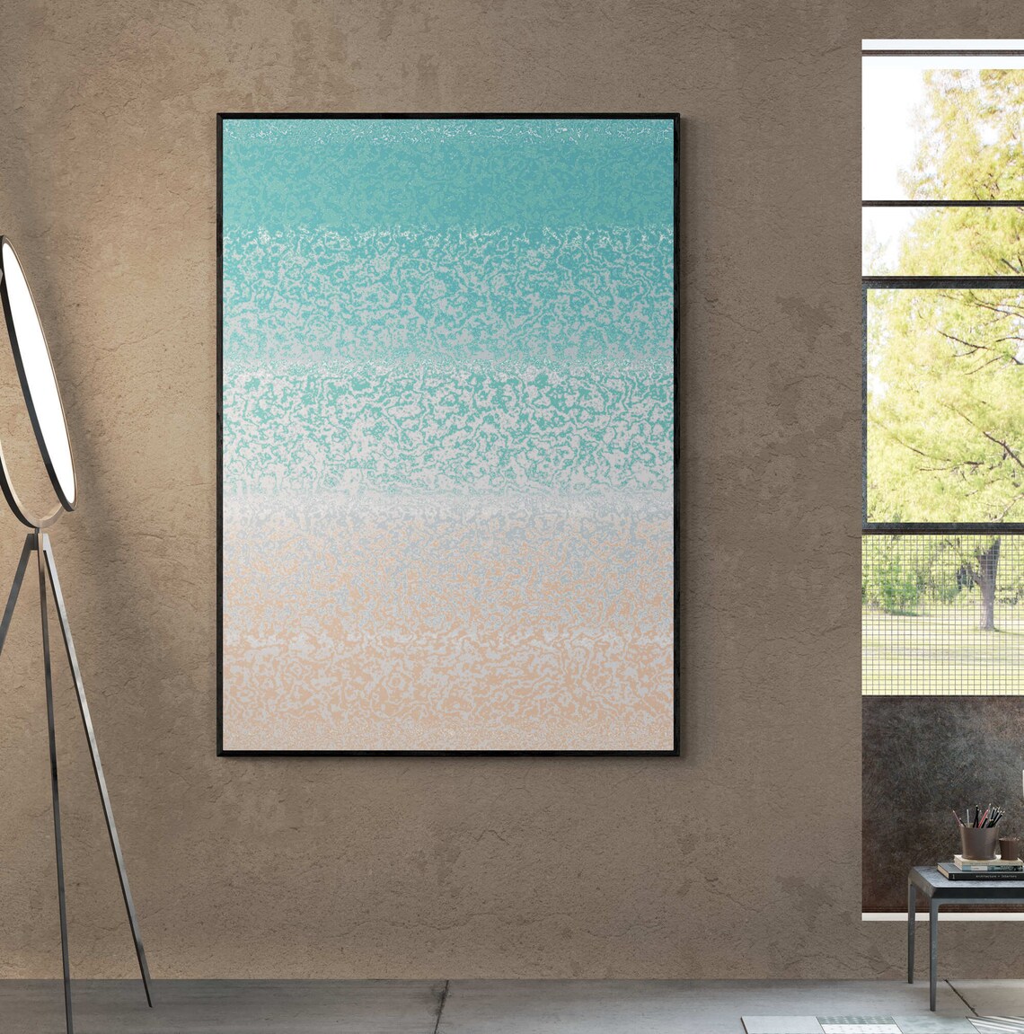 Teal to Peach Ombre Speckled Gradient Abstract Color Fade Print - Image 4