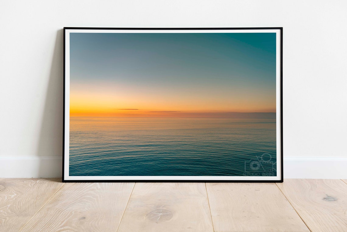 Tranquil Ocean Sunset Soft Golden Glow Minimalist Sea Poster