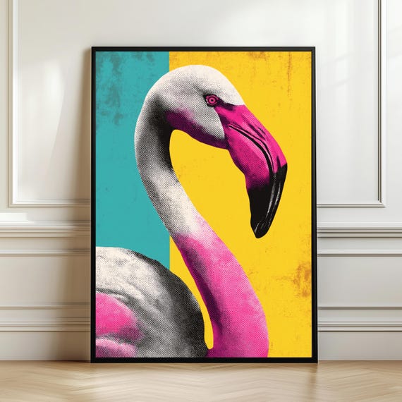Pop Art Flamingo Poster Bold Pink Wall Vibrant Tropical Bird Print Retro Comic Decor Colorful Home Gift Digital Download