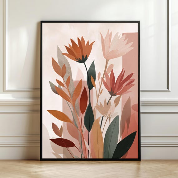 Terracotta Botanical Wall Art Print Modern Abstract Floral Poster Warm Boho Flower Decor Neutral Scandinavian Digital Download