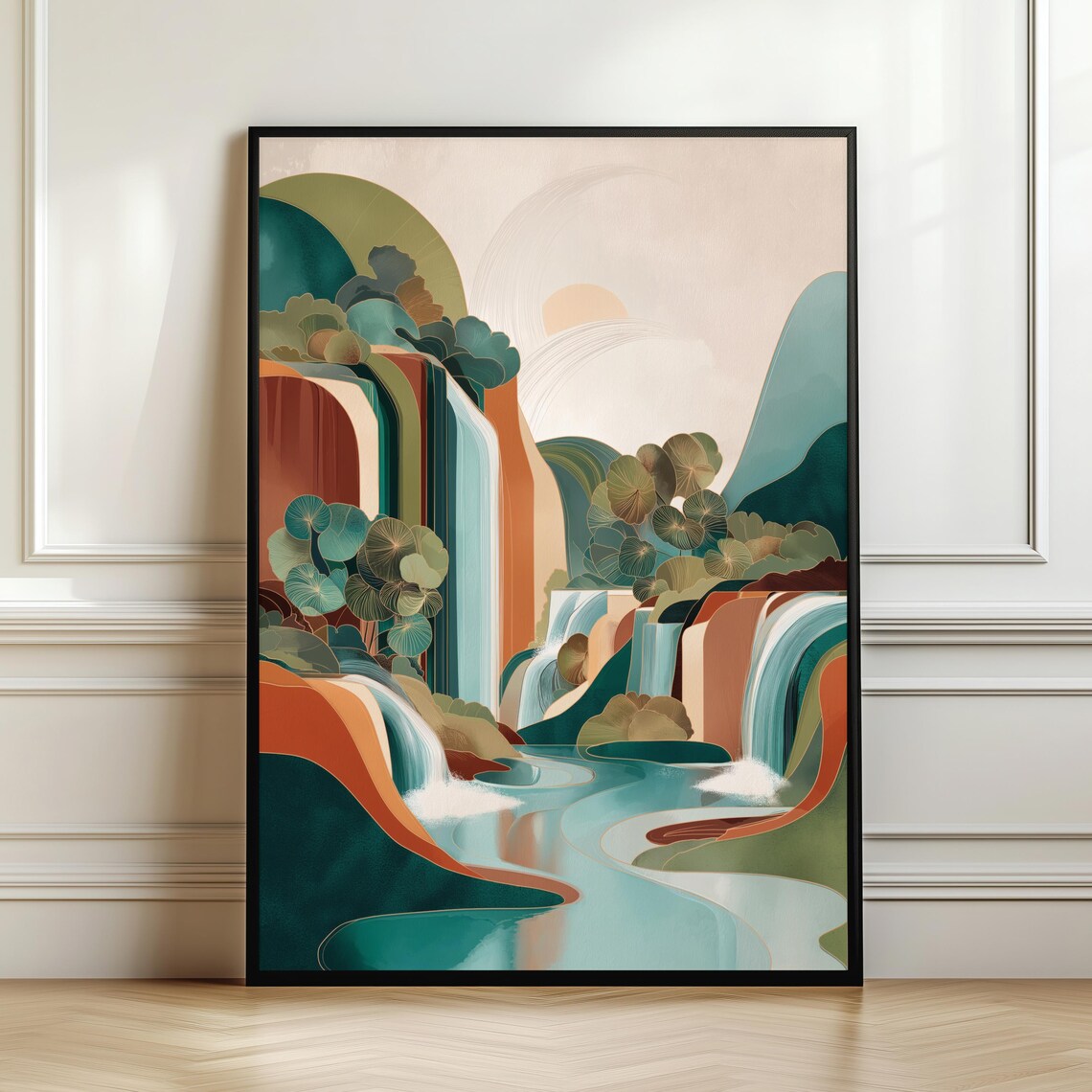 Abstract Landscape Waterfall, Modern Boho Decor
