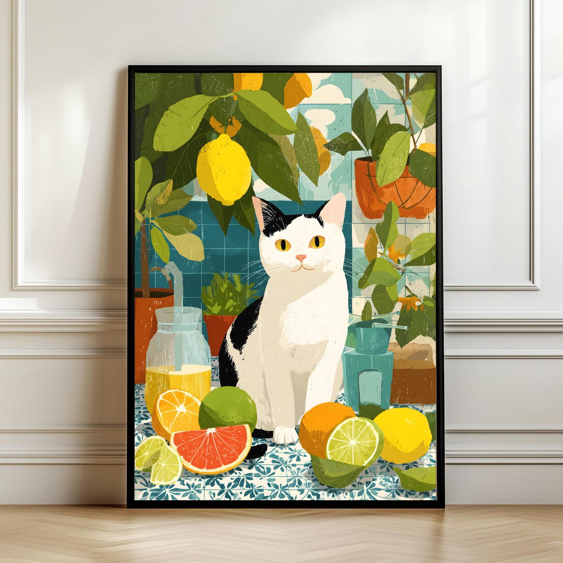 Cat Among Lemons Citrus Kitchen Colorful Mediterranean Fruit Poster