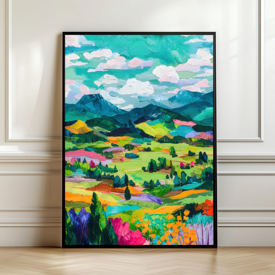 Colorful Abstract Mountain Landscape Painting Impasto Wall Art